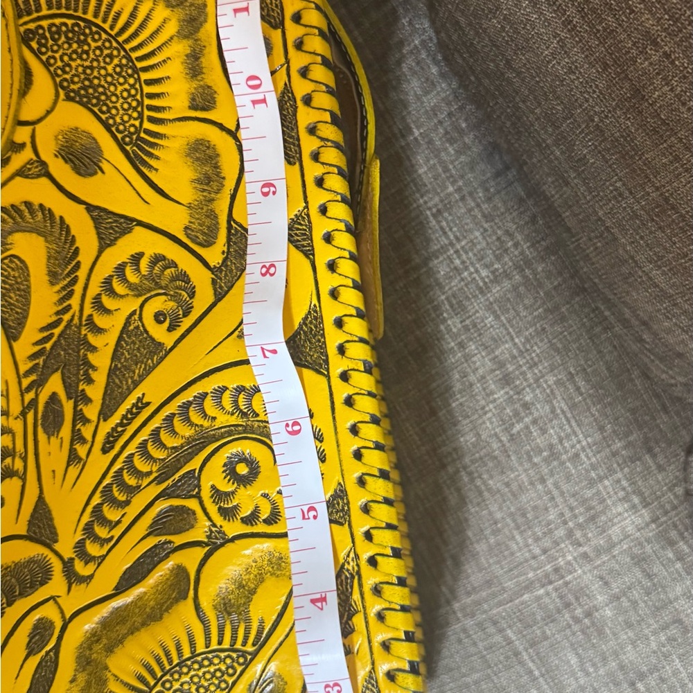 Yellow Embroidered Leather Women's Bag, TOTE M, Suitcase - Picture 5 of 11